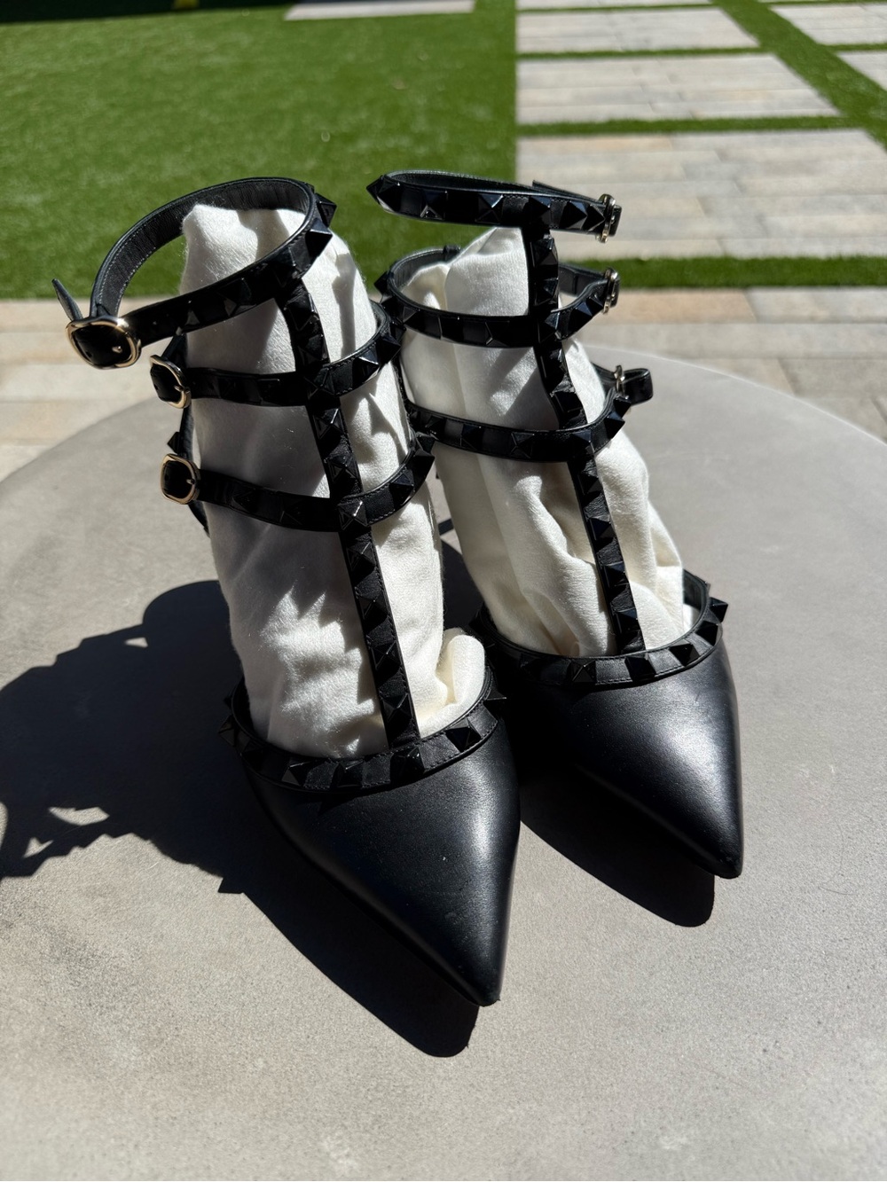Valentino Garavani Black Studded Strappy Pointed-Toe Heels